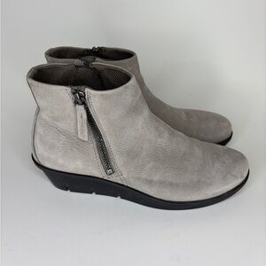 Ecco Booties Wedge Heels Women Size 38 US 7 Gray Leather Double Zip